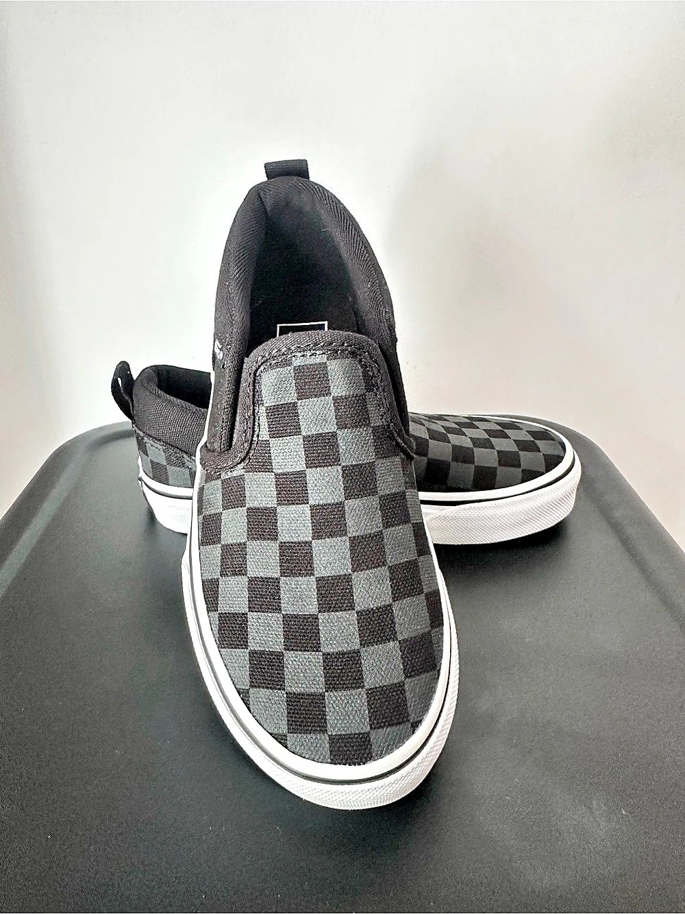 Vans Little Kids 11.5 Classic Slip-On Checkerboard Shoe Black/Black
